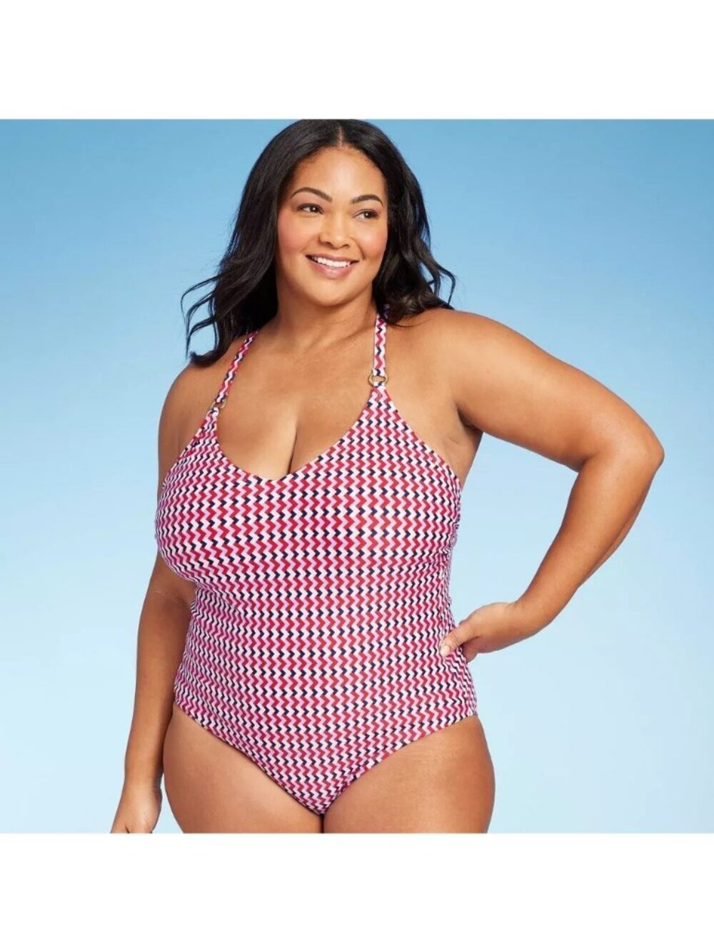 Kona Sol Red White & Blue Geo Print 1 Pc Swimsuit -- Women's Plus Size 22 2X
